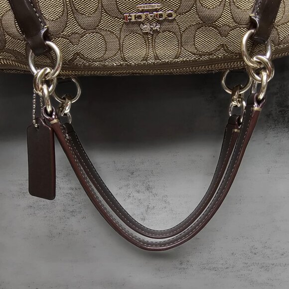 Coach Small Kelsey Satchel in Signature Jacquard Khaki/Brown - Picture 2 of 15